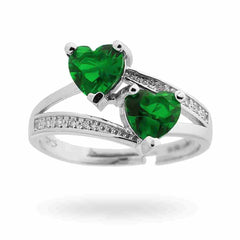 Anello doppio Cuore Verde