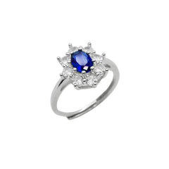 Anello Kate Fiore con Pietra Blu e Zirconi Bianchi