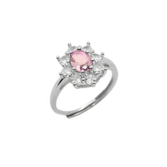 Anello Kate Fiore con Pietra Rosa e Zirconi Bianchi