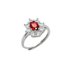 Anello Kate Fiore con Pietra Rossa e Zirconi Bianchi