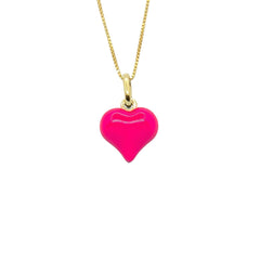 قلادة قلب مدور مطلي باللون الوردي الفلوري