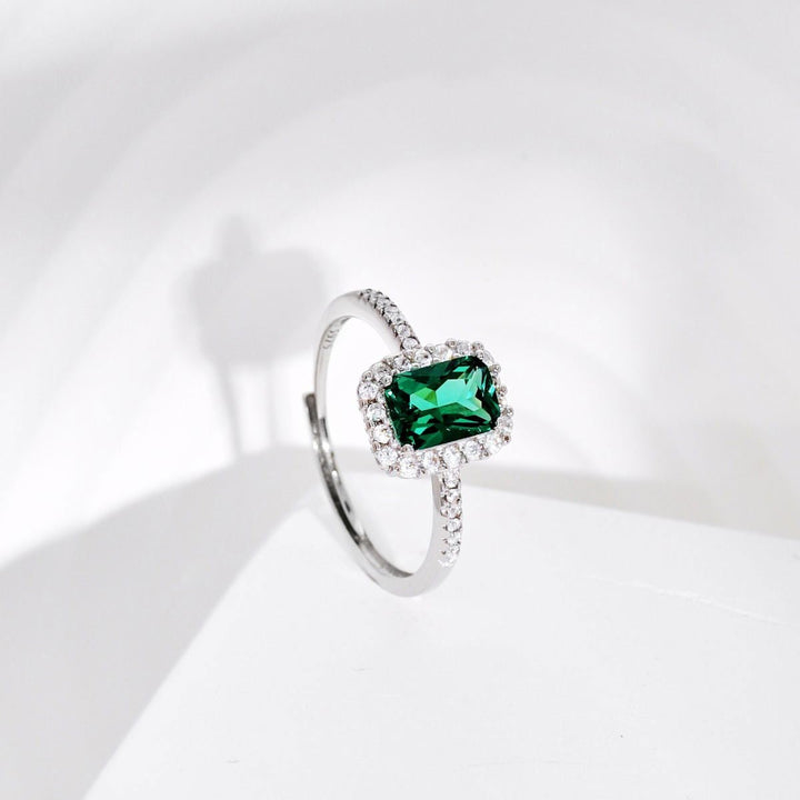 Anello Con Pietra Rettangolare Verde e Zirconi - My Mo Gioielli