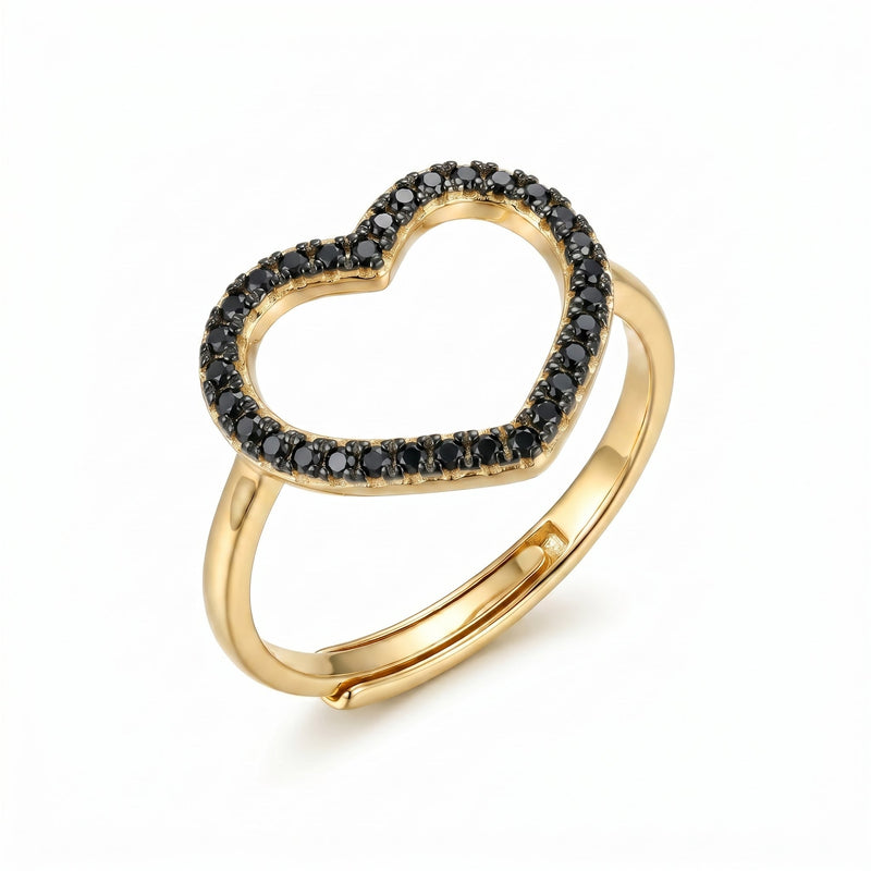 Anello Cuore Traforato con Zirconi Neri - My Mo Gioielli