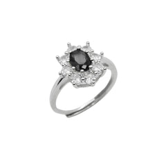 Anello Kate Fiore con Pietra Nera e Zirconi Bianchi