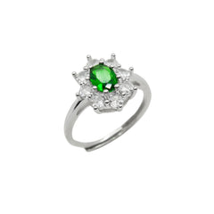 Anello Kate Fiore con Pietra Verde e Zirconi Bianchi