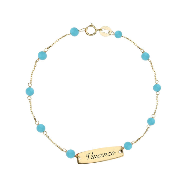 Bracciale con Nome Bimbo/a con perle turchesi in Oro 18Kt - My Mo Gioielli