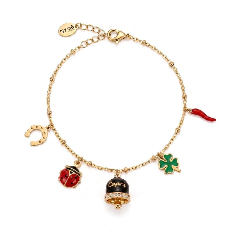 Bracciale Portafortuna con Campanella "Capri" Nera - My Mo Gioielli