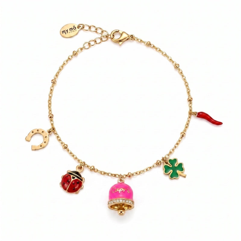Bracciale Portafortuna con Campanella "Capri" Rosa Fluo - My Mo Gioielli