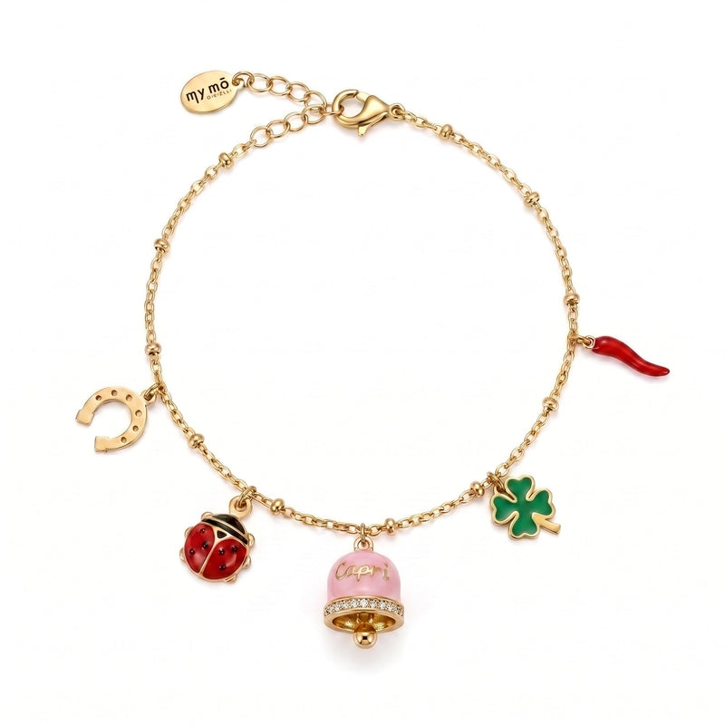 Bracciale Portafortuna con Campanella "Capri" Rosa Pastello - My Mo Gioielli