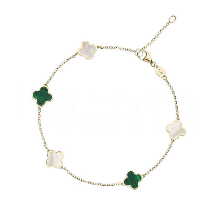 Bracciale quadrifogli alternato Madreperla e Malachite in Oro 18kt - My Mo Gioielli