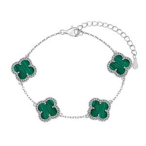 Bracciale Quadrifoglio con Malachite e Contorno Zirconato - My Mo Gioielli