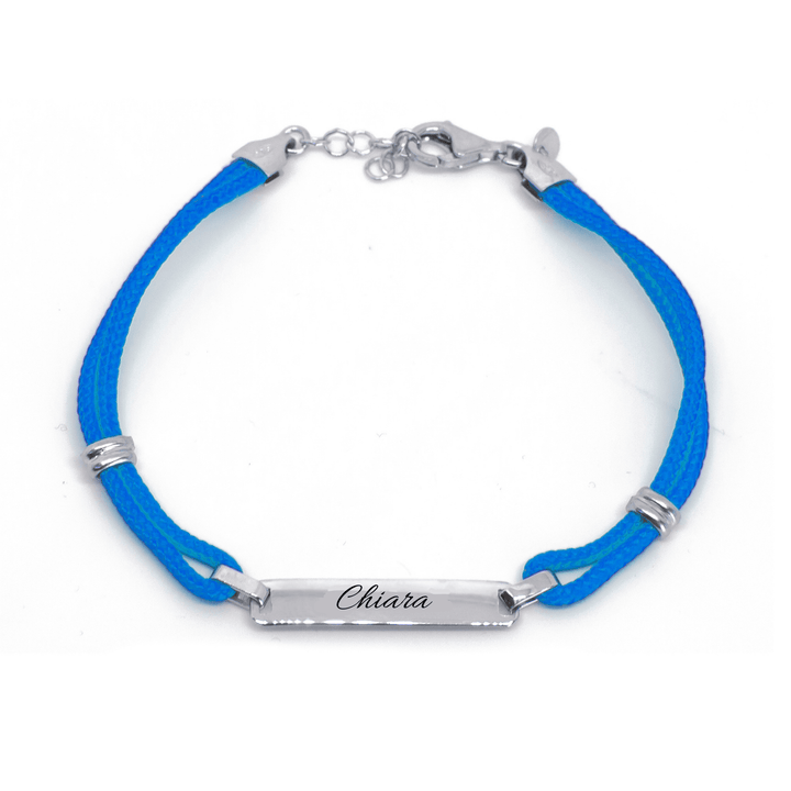 Bracciale Targhetta Nome Stoffa Azzurro - My Mo Gioielli