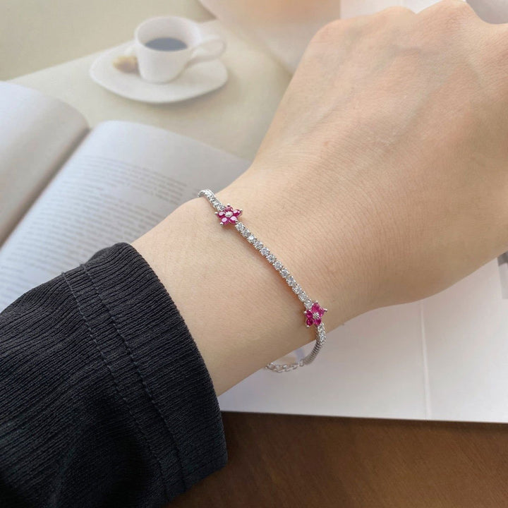 Bracciale Tennis con Fiori Fucsia 2 mm - My Mo Gioielli