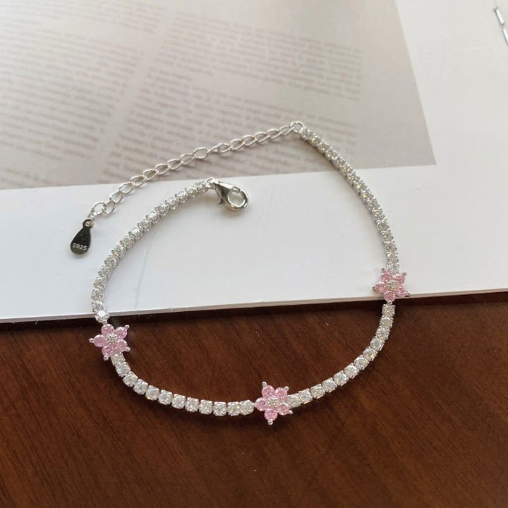 Bracciale Tennis con Fiori Rosa 2 mm - My Mo Gioielli