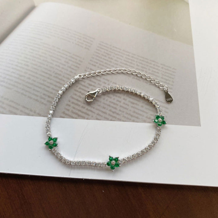 Bracciale Tennis con Fiori Verde 2 mm - My Mo Gioielli