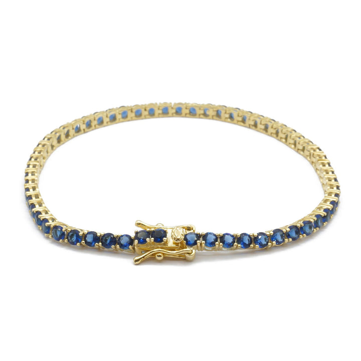 Bracciale Tennis zirconi Blu 3mm Placcato Oro 18kt - My Mo Gioielli