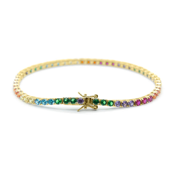 Bracciale Tennis zirconi Rainbow 3mm Placcato in Oro 18kt - My Mo Gioielli