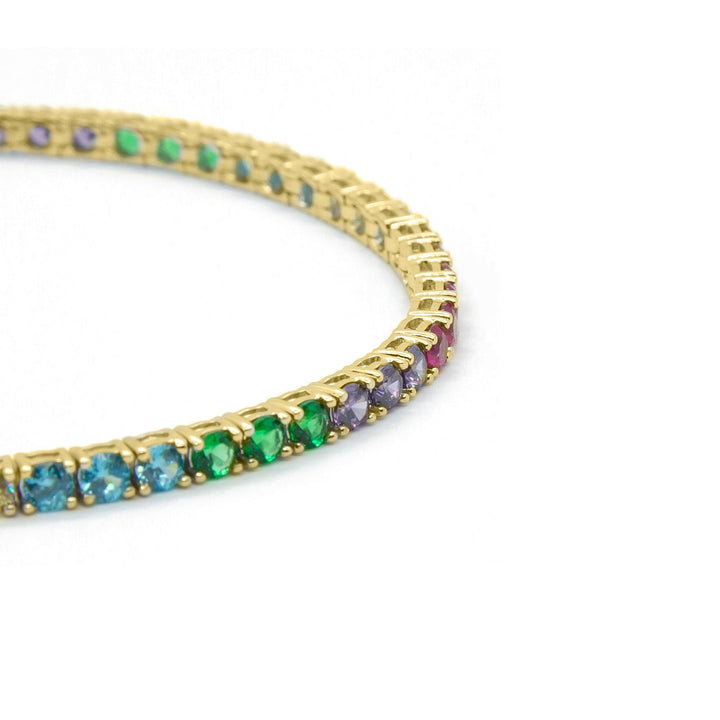 Bracciale Tennis zirconi Rainbow 3mm Placcato in Oro 18kt - My Mo Gioielli