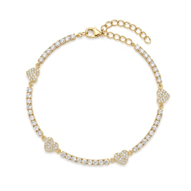 Cavigliera Tennis con Cuori Pavé - My Mo Gioielli