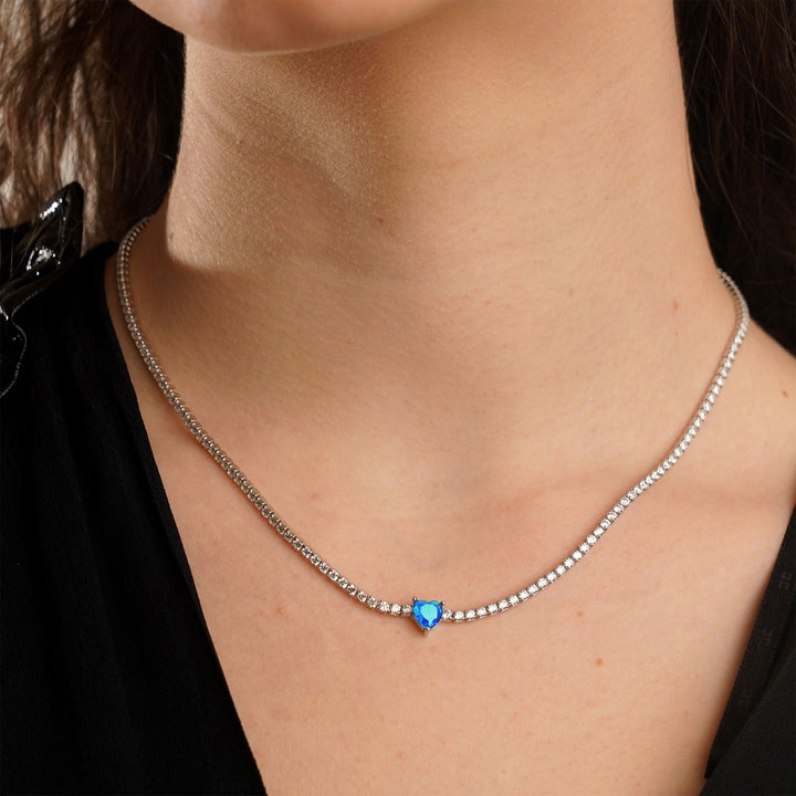 Collana Choker Tennis Cuore Azzurro - My Mo Gioielli