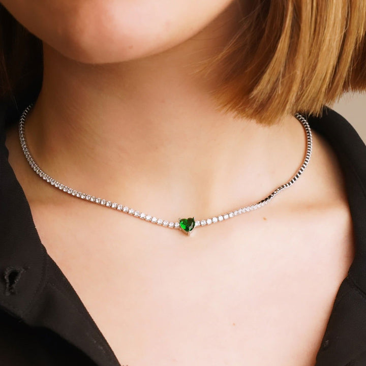 Collana Choker Tennis Cuore Verde - My Mo Gioielli