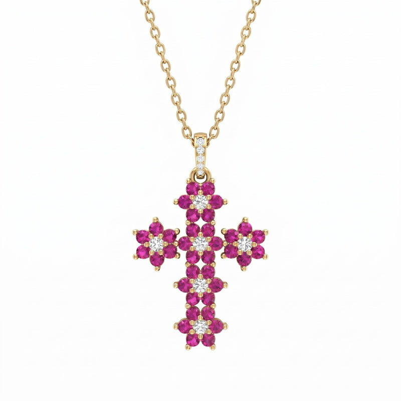 Collana Croce "Magic Emerald" Fucsia - My Mo Gioielli