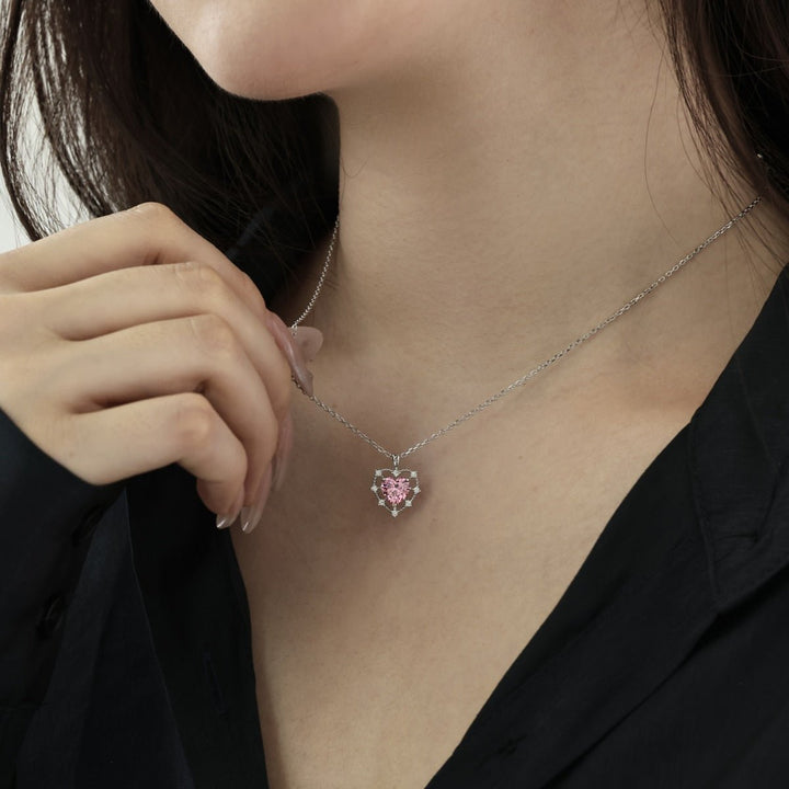 Collana Cuore Rosa con Contorno Brillante - My Mo Gioielli