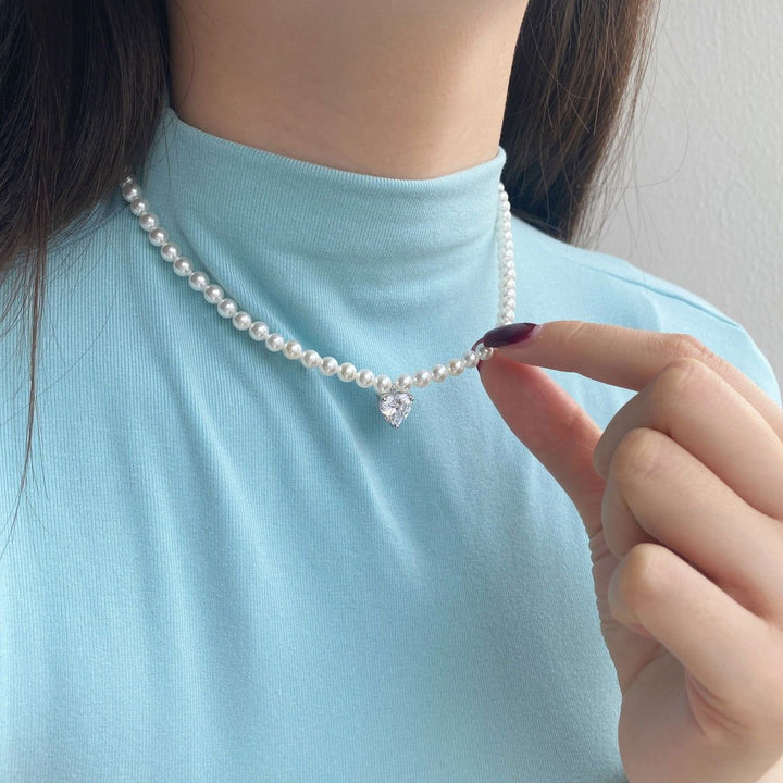 Collana Perle con Pendente Cuore Bianco - My Mo Gioielli