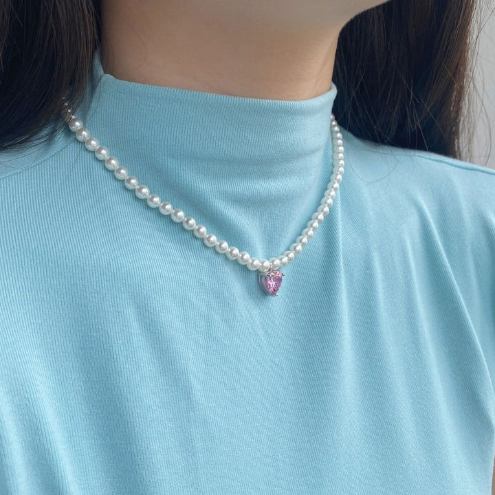 Collana Perle con Pendente Cuore Rosa - My Mo Gioielli