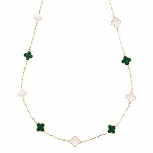 Collana quadrifogli Madreperla e Malachite in Oro 18kt - My Mo Gioielli