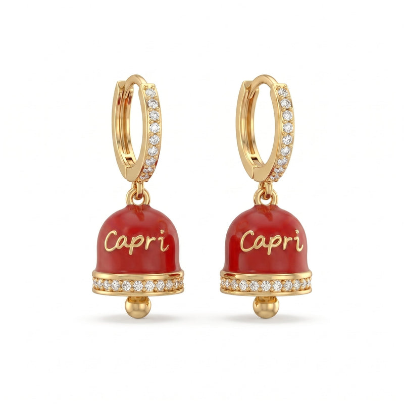 Orecchini a Cerchio Zirconati con Campanella "Capri" Rossa - My Mo Gioielli